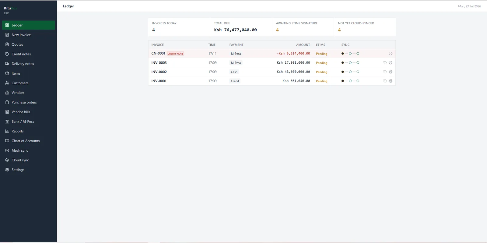 KituBox ERP: Offline-first ledger view