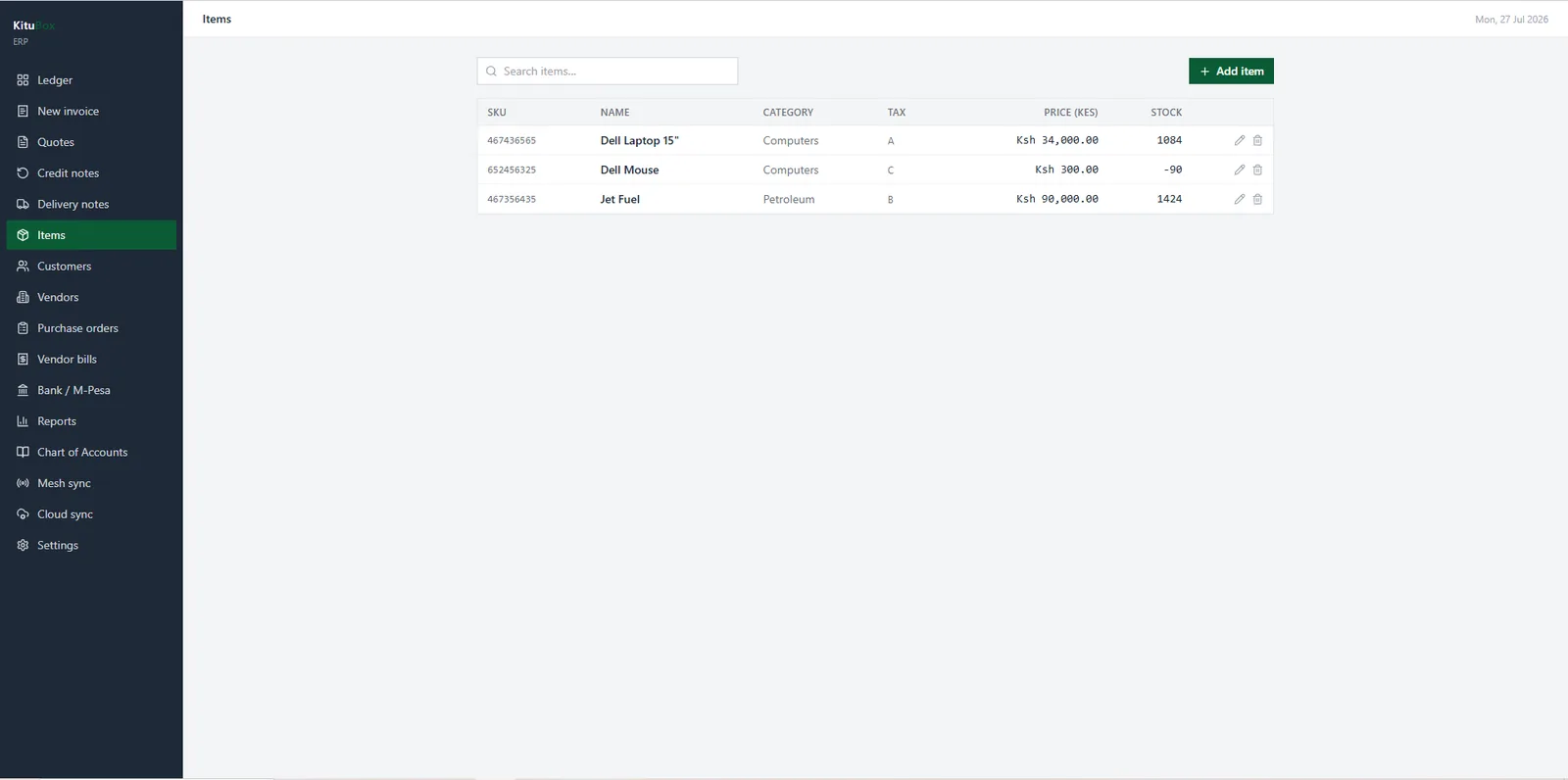 KituBox ERP: Purchase orders