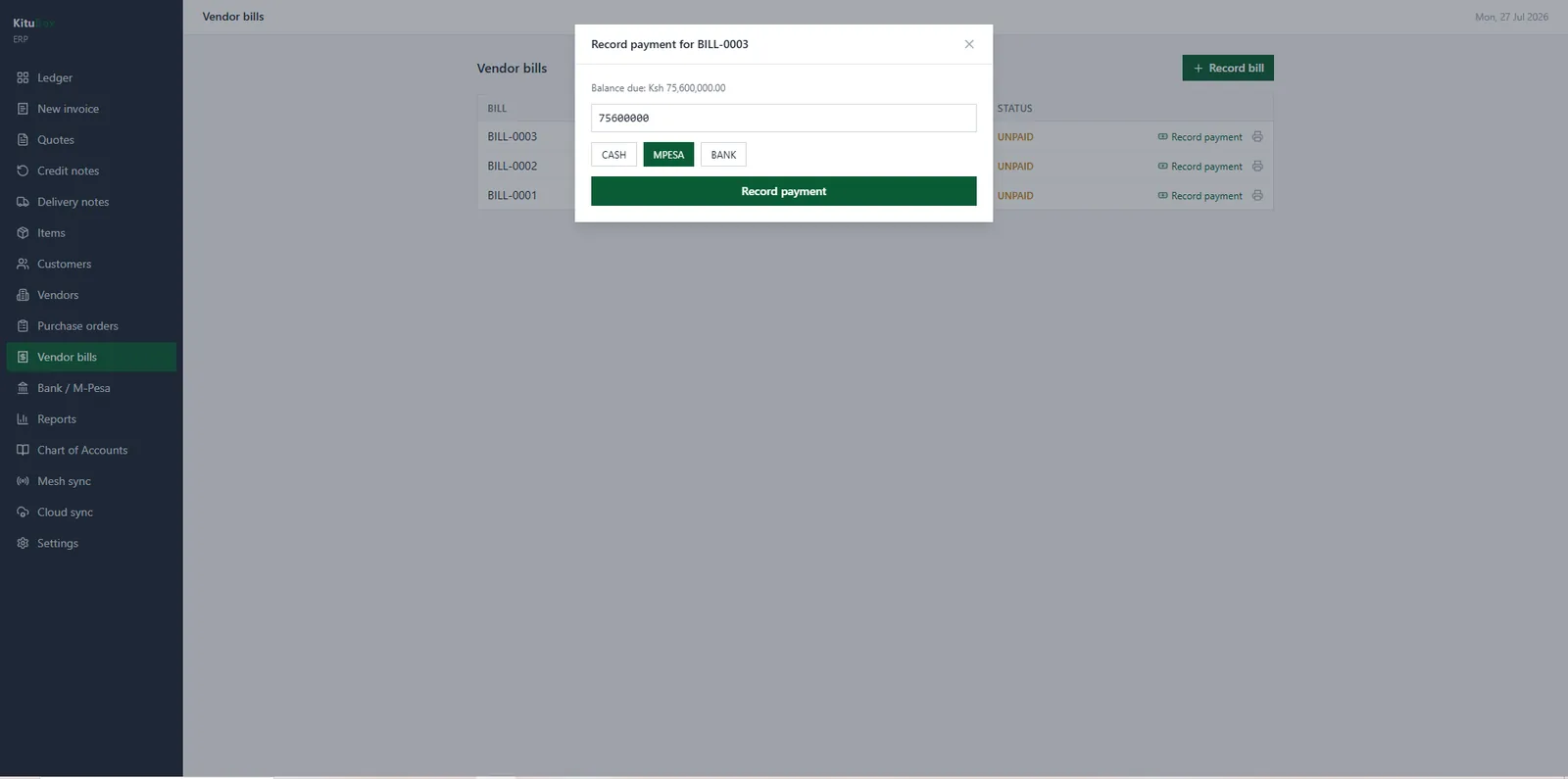KituBox ERP: Offline-first ledger view